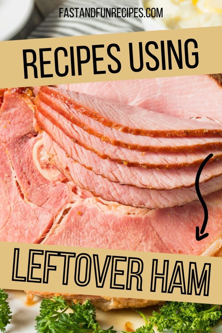 Pin showing the image of a ham and the title Recipes Using Leftover Ham