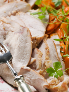 featured image showing leftover turkey ready to be used in recipes for leftover turkey.