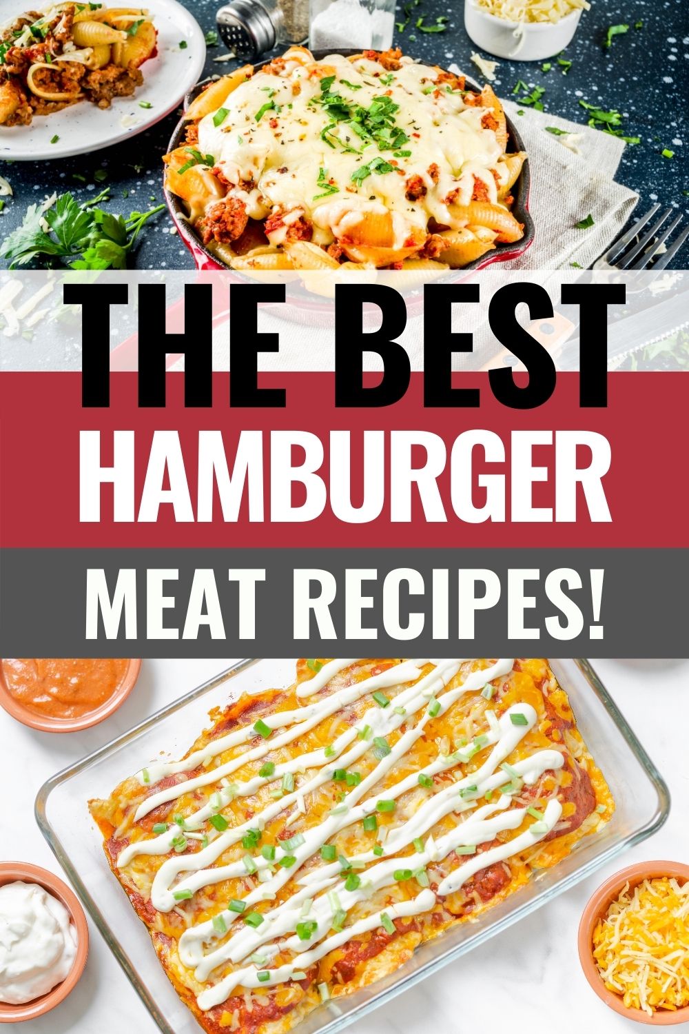 pin showing the best recipes for hamburger meat with title across the middle. 