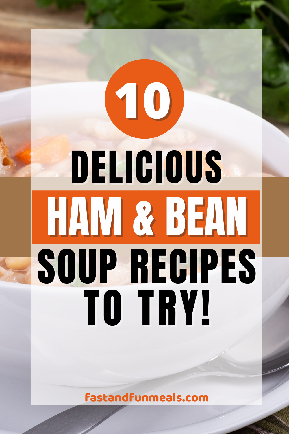 Pin showing the title 10 Delicious Ham and Bean Soup Recipes to Try!