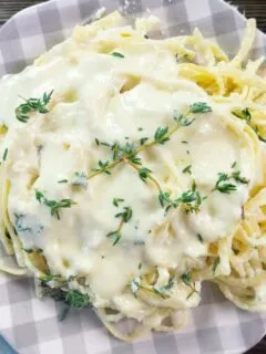 Alfredo Spaghetti on a checkered plate