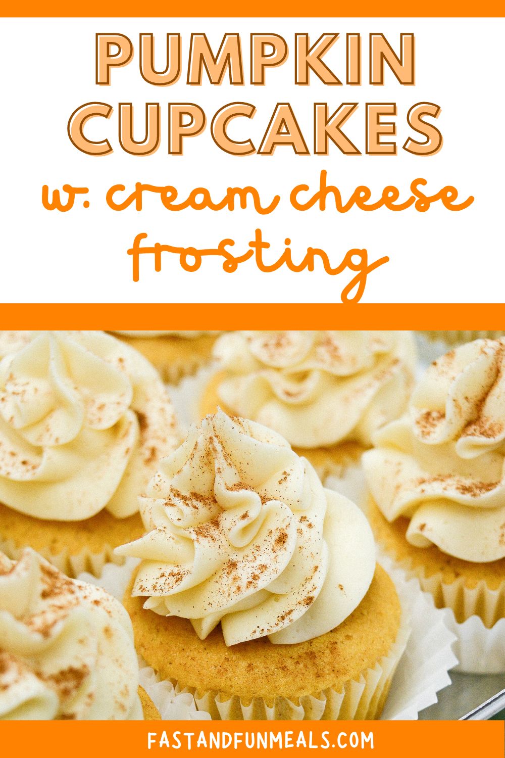Pinterest image for pumpkin cupcakes with cream cheese frosting