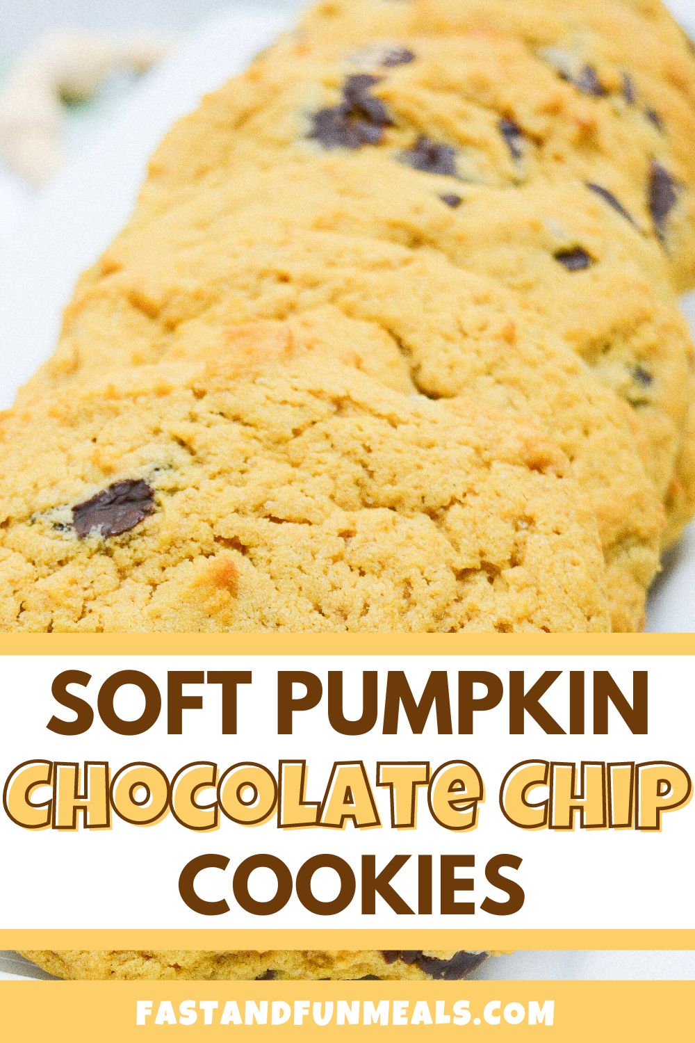 Pinterest image for soft pumpkin chocolate chip cookies