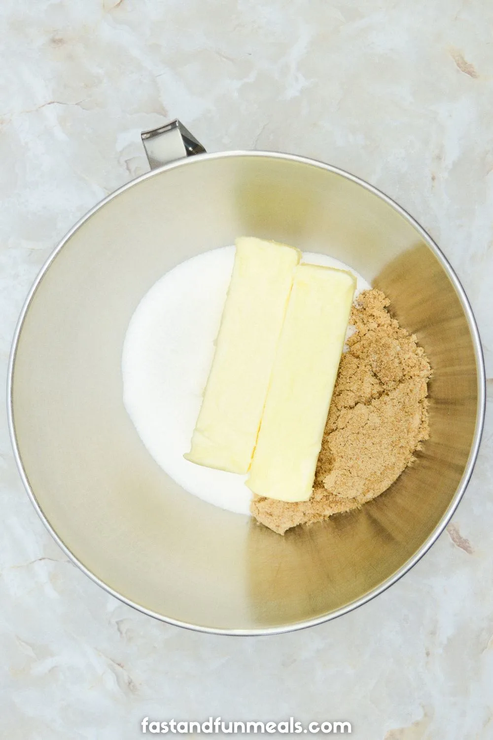 butter and dry ingredients in a mixing bowl