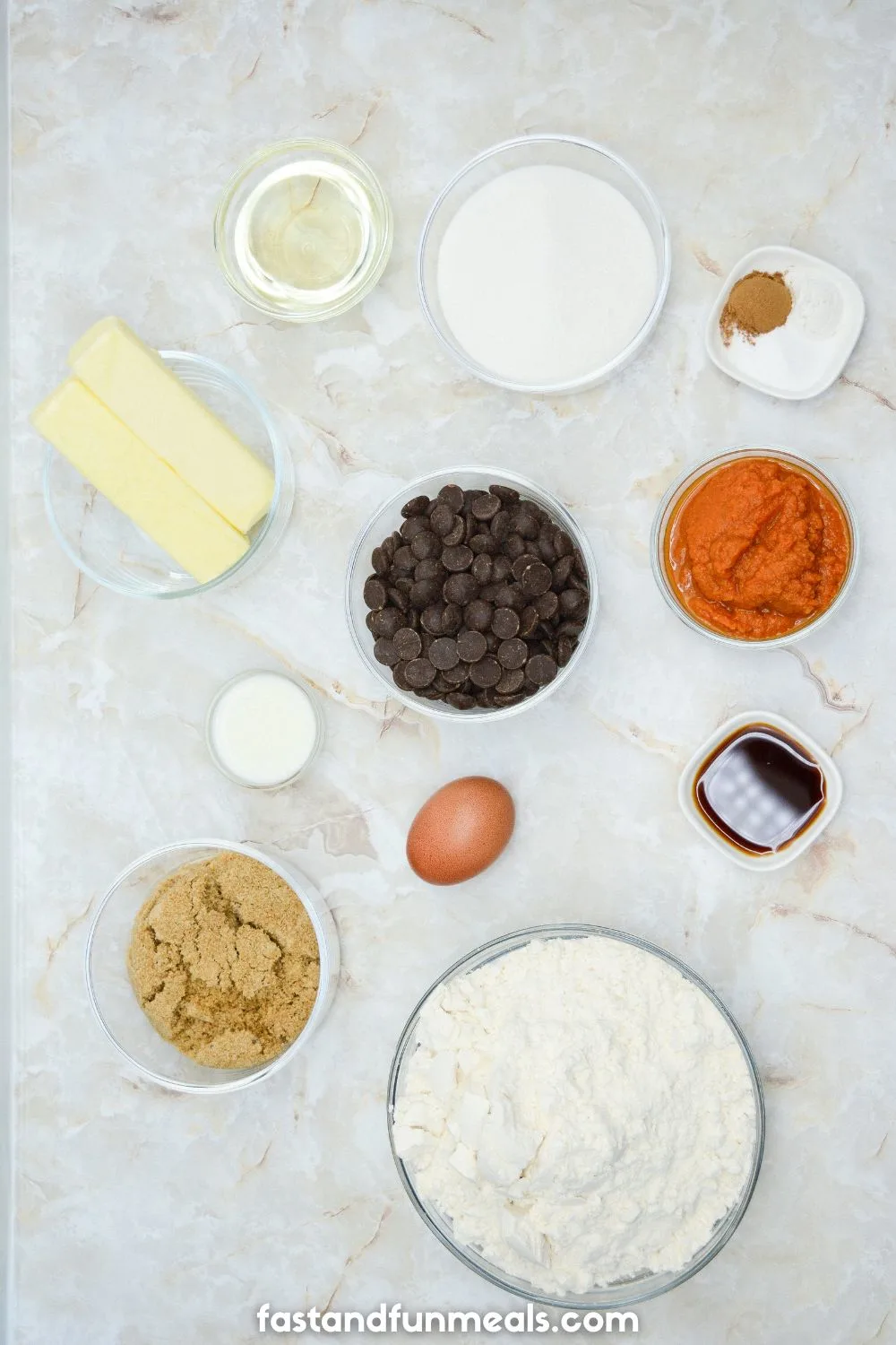 ingredients to make soft pumpkin chocolate chip cookies